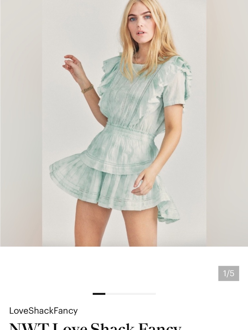 LoveShackFancy Natasha Mint Eyelet Ruffle Mini Dress